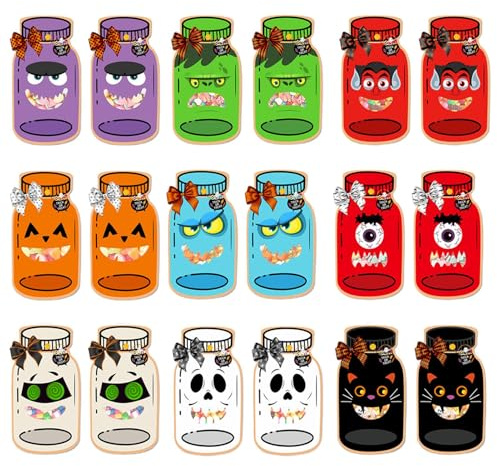 Kleine Halloween Süßigkeitentüten Süßer Festlicher Verpackungsbeutel | Halloween Bonbontüten aus Karton in Einmachglas-Optik Für Vorschule Klassenzimmer Gemeinde Schule Schokolade Spielzeug