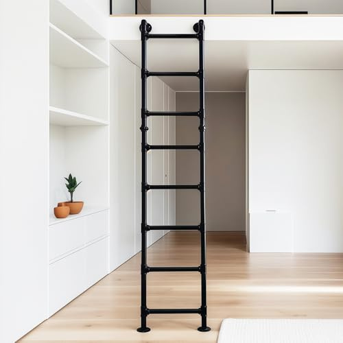 7FT Wall Mounted Metal Step Ladder, Basement Window Well Egress, Fire Emergency Escape Ladder for Loft Attic Bunk Bed Indoor Outdoor, 350LBS Load (2.13M/7FT)