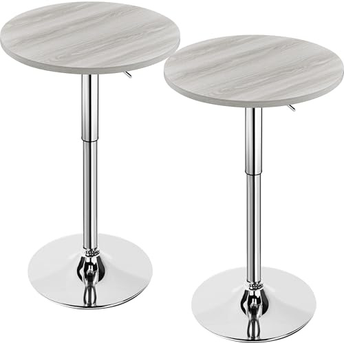 Yaheetech 2PCS Height Adjustable Swivel Round Bar Table, Grey