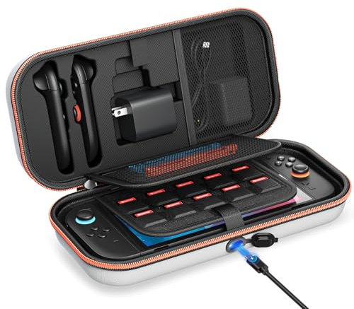 Auarte [Charge à l'intérieur] Étui pour Nintendo Switch 2/OLED/Original, Grand Étui Rigide pour Adaptateur et Joypad Rangement, Sac de Voyage Coques pour Switch Console avec 22 Fentes