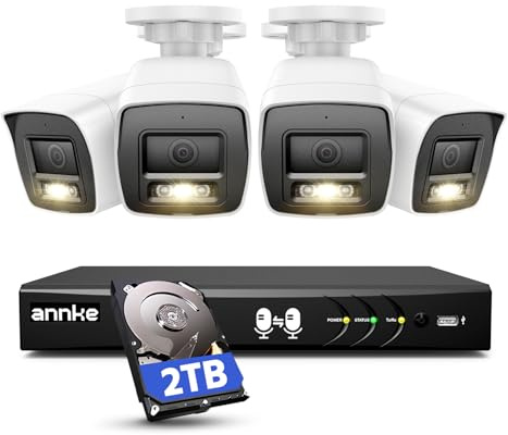ANNKE 2-Way Audio 8CH DVR 3K Security Camera System with 2TB HDD & 5MP Cam | 4X 3K CCTV White Wired Cams with Color Night Vision Outdoor, AI Motion Detection, Smart Search, IP67 for Home Surveillance