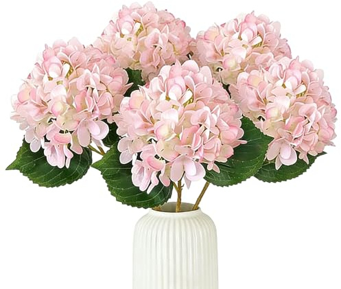 Hsyadazi 5 piezas de hortensias artificiales de seda | Flores de seda realistas en tallo individual (47 cm) para jarrones y ramos | Ideal para bodas, decoración del hogar, fiestas y decoración