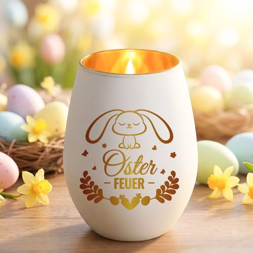 Ostern Geschenke - Windlicht, Oster Tischdeko mit Hasen-Motiv, Osterdeko Ostergeschenke für Erwachsene Frauen Teenager Mama Kollegen Freundin