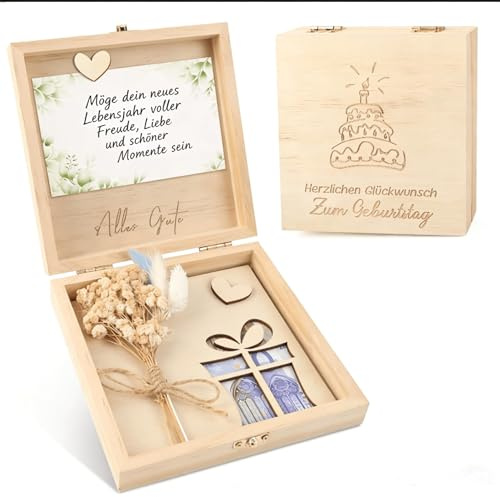 Belillpipi Geldgeschenke Geburtstag, Geldgeschenke Verpackung, Originelle Happy Birthday Geschenkbox mit Trockenblumen, Geldgeschenk Geburtstag für Damen Herren Jungen Mädchen