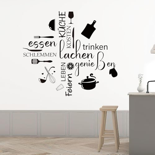 Wandtattoo Sprüche Küchen, Selbstklebend Wand Tattoo Küche Deko, Küche Leben Wandaufkleber Sprüche Wanddeko, Küchenthema Wandaufklebern, Kreative-Design Wandsticker für Esszimmer