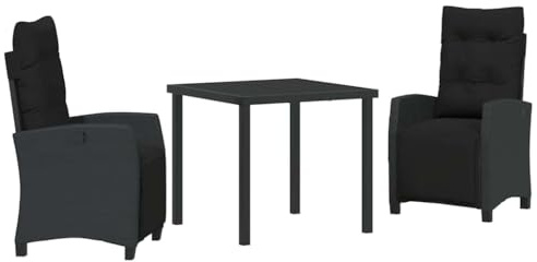 Mhdvray Garten-Essgruppe 3-TLG Schwarz Poly-Rattan 80x80 cm Tisch & 2 Stühle mit Verstellbarer Rückenlehne Modernes wetterfestes Balkonmöbel-Set für kleine Terrassen und Balkone