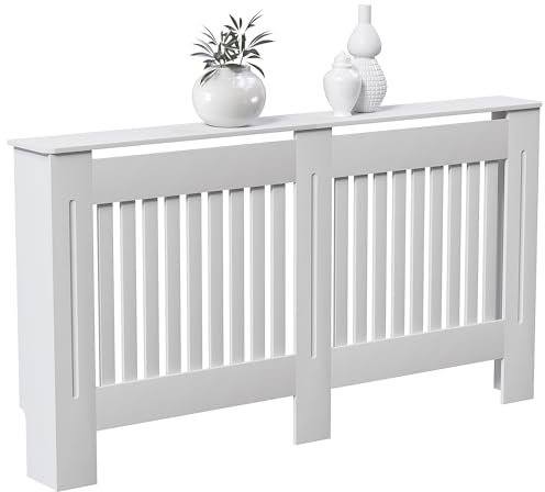 Vida Designs Chelsea Heizkörper-Abdeckung, modernes Lattendesign, weiß lackierte MDF, groß