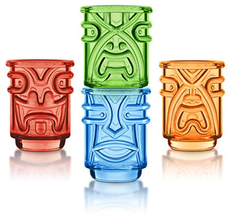 Final Touch TIKI Stackable Shot Glasses COLOURED 60ml Hawaiian Themed Pack of 4 - TK5402
