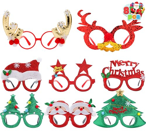 JOYIN 8 Stück Weihnachtsfeier Brillengestell mit 8 Designs, Weihnachten Brillen Rahmen für Weihnachtsfeiern, Weihnachtsdekorationen und Fotostudio (EINHEITSGRÖßE FÜR ALLE)