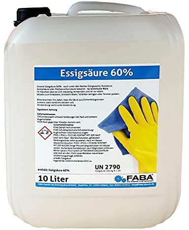 FABA Essigsäure 60% Essigessenz C2H4O2 Reiniger Entkalker 10 Liter