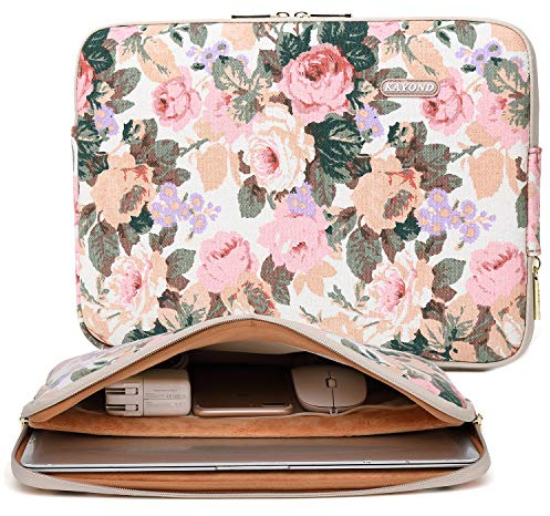 KAYOND White Camellia Water-resistant 15 inch Canvas laptop sleeve with pocket for 15inch 15.6 inch laptop case macbook pro 15.4 sleeve (15-15.6 Inch, White Camellia)