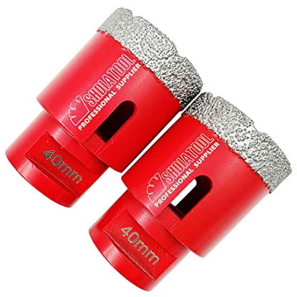 SHDIATOOL Dry Diamond Drill Core Bit 2pcs Diameter 40mm Vacuum Brazed Drilling Porcelain Tile Granite Marble