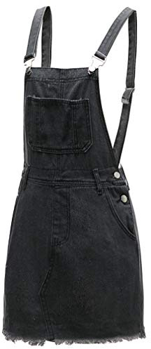 GUOCU Dam retro stressad jeanskjol denimkjol justerbar rem kort hängselklänning ledig overall haklapp kjol, GRÅ, XL