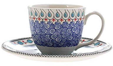 KARACA Mai Selcuklu - Servicio de café para 2 personas, 2 tazas de espresso y 2 platillos, taza de moca resistente, borde grueso para beber, tazas de moca, tazas de espresso, porcelana
