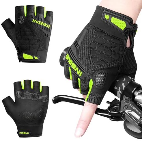 INBIKE Fahrradhandschuhe Herren Halbfinger Sommer MTB Handschuhe Kurz Atmungsaktive rutschfest Radhandschuhe Grün M