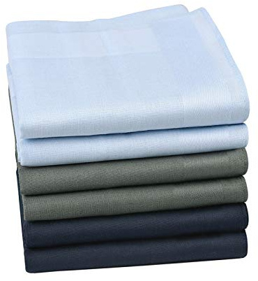 HOULIFE Homme Femme Mouchoirs Tissu Uni en Pur Coton Peigné Classique pour Usage Quotidien Mariage Lot de 6 Pièces 40x40cm - Bleu/Bleu foncé/Gris