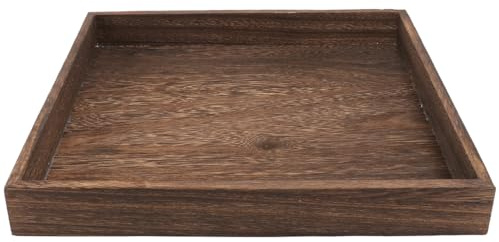 Cabilock Plateau à bijoux en bois - Plateau ottoman marron foncé rustique vintage - Plateau de service décoratif pour boissons et nourriture, courtoisie, bijoux, parfum
