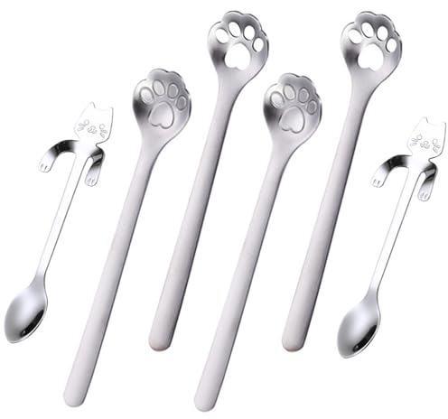 PBIEHSR cucchiaino da caffè gatto in acciaio inossidabile, cucchiaio da dessert cucchiaio da tè design appeso gattini, per Caffè, Dessert, Bibite, Miscelazione (d'argento)