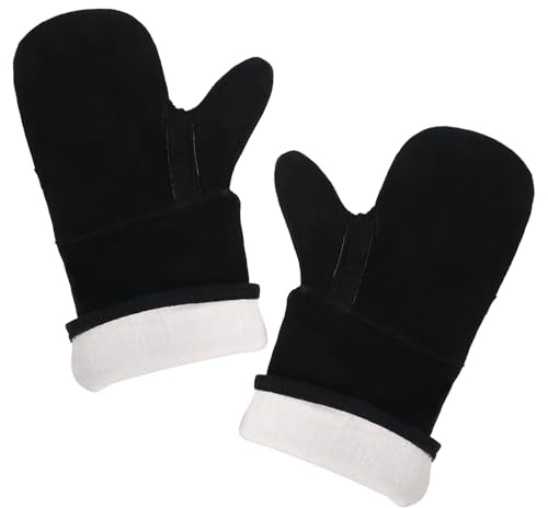 YARNOW Oven Gloves Heat Resistant Leather Oven Mitts Non-Slip Black Oven Gloves for Oven Grill Stove Fireplace Welding
