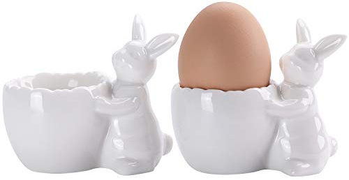 WW STYLE Set of 2 Egg Cups High-Quality Ceramic Cute Rabbit Design Porcelain Egg Holder Crockery Kitchen Cutlery Decoration Gift Birthday Easter Christmas Family Friends Children