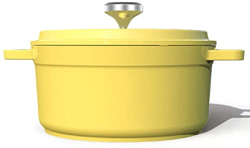 QWERTYUI Pentola in Terracotta Antiaderente Casseruola in Ghisa con Coperchio,4,67 Litri di Grande capacità Pentole in Casseruola in Terracotta per Cucinare Qualsiasi Cibo Stufati Arrostire,Giallo