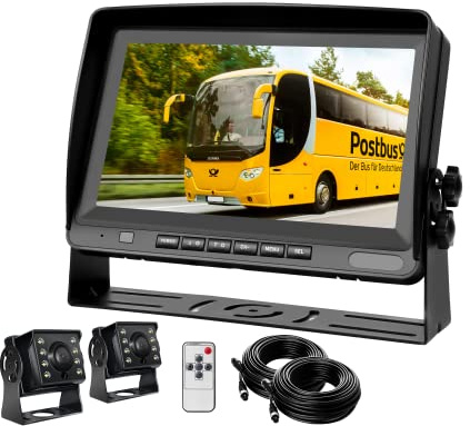 CAMECHO Rückfahrkamera Set,8 Zoll LCD Monitor mit Zwei AHD 1080P Weitwinkel-Rückfahrkameras,IP69 wasserdicht,18IR Nachtsicht,2x20m Kabel,für LKW/Anhänger/Bus/Van/Landwirtschaft/Wohnmobil(12-24 Volt)