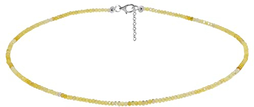 ELEDORO echter Gelber Opal Edelstein 3mm Glitzer Halskette Collier Karabiner Silber 925 rhodiniert 48cm lang
