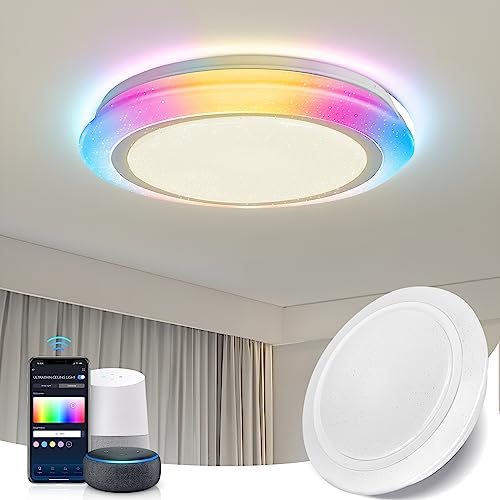 Aigostar Plafon LED Techo Alexa, 27W, 2760LM, 3000K-6500K, IP44, Plafón LED Inteligente Compatible con Alexa y Google Home, Lampara Techo Regulable para Salón/Dormitorio/Cocina/Comedor/Baño, Φ40 cm