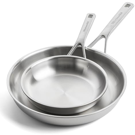 KitchenAid MultiPly 3PLY Ensemble de Poêles à frire 2 pièces en Acier Inoxydable Sans PFAS, 20 cm et 28 cm, Triply, Multiclad, Induction, Va au four jusqu'à 220°C, Lavable au lave-vaisselle, Argent