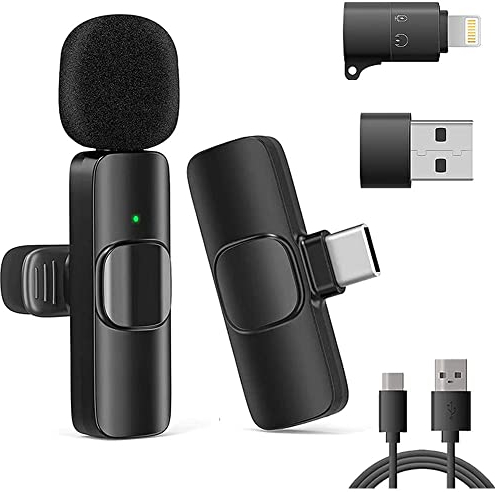 VOVIGGOL Handy Mikrofon für iPhone/iPad/Android/Laptop, Plug-Play Lavalier Mikrofon Wireless Microphone Ansteckmikrofon Kabellos für Videoaufnahmen, Vlog, TikTok, YouTube, Live Streaming