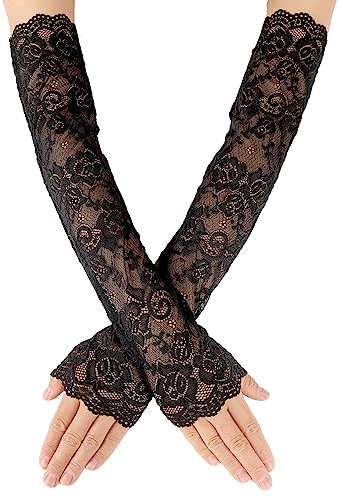 Yolev Damen Schwarz Lange Netz Handschuhe 1920er Jahre Vintage Tee Party Braut Hochzeit Abend Party Kostüm Zubehör