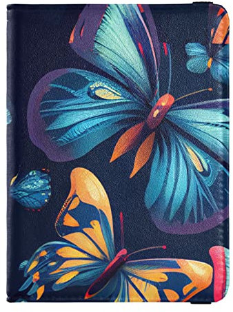 Reisepasshülle mit buntem Schmetterlingsmuster, Rosa und Blau, Reisepasshülle mit RFID-blockierender Reisepasshülle, Leder, Reisedokumente, Brieftasche, Rosa und Blau, buntes Schmetterlingsmuster,