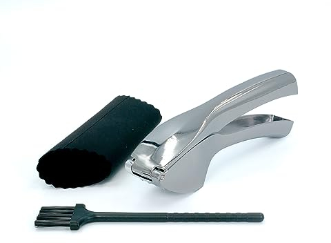 Intirilife Ensemble de presse-ail en 3 pièces avec éplucheur en silicone et brosse de nettoyage - 15.5 x 3 cm - Ensemble pratique pour peler et presser facilement l'ail