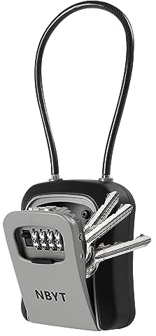 NBYT Portable Combination Lock Box, Waterproof Key Safe Storage with Steel Cable Rope