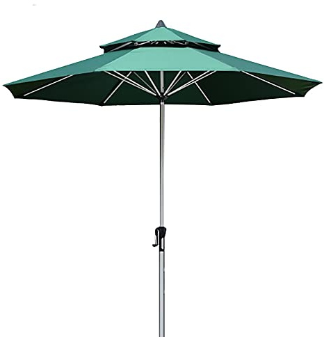 Parasol Parasol Parasol de Table de Marché pour Patio de Plage en Plein Air, Grand Parasol à Double Toit ventilé de 2,7 m / 9 Pieds, avec nervures et Poteau en Aluminium, Système de Levage à Manivelle