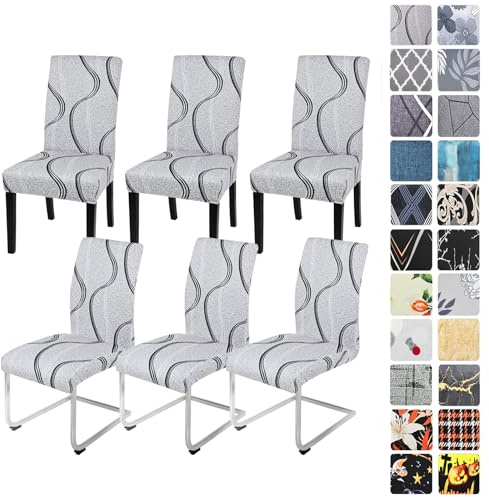 Alishomtll Stretch Stuhlhussen 6er Set Stuhlbezug Schwingstuhl Grau Wellung | Elastische Stuhlhussen Schwingstuhl Stuhlbezug Universal hussen für stühle Waschbare Esszimmerstühle Bezug Küche Hochzeit