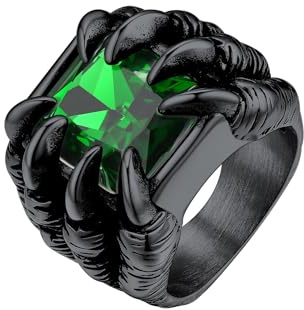 Bestyle Zirkonia Dragon Claw Bandring, Textgravur, Edelstahl, Gothic Dragon Ring Synthetischer Achat Ring für Männer, Vintage Daumen Pinky Ring, Personalisierte Geschenk für ihn, Ringgröße 54-72