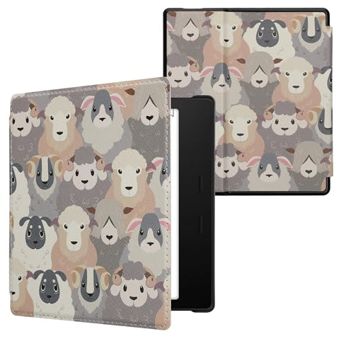 kwmobile Klapphülle kompatibel mit Amazon Kindle Oasis 10. Generation Hülle - eReader Case - Schaf Weiß Braun Grau