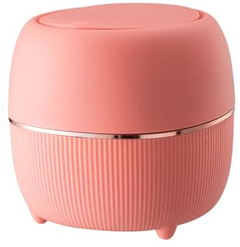 Koomuao Jumuao Mini Poubelle de Bureau en Plastique, Corbeille à Papier Petite Poubelle de Table avec Couvercle à Bouton-Petite Hermétique Anti-Odeur pour Salon, Chambre, Cuisine, Bureau (Rose)