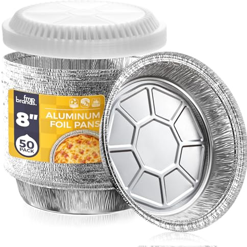 Fit Meal Prep 50 Pack 8 Round Aluminum Foil Pans with Clear Dome Lids, Pie Tins Disposable 8 inch with Lids, Take Out Containers, Freezer Oven Safe Aluminum Baking Pans for Storing, Cooking, Storage