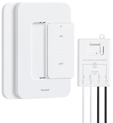 TREEWELL 3 Way Wireless Light Switch and Receiver Kit, 200FT RF Range Remote Control Light Switch, No Rewiring, No Interference, Wireless Wall Switches for Ceiling Light, Fans, Lamps, Pre-Programmed