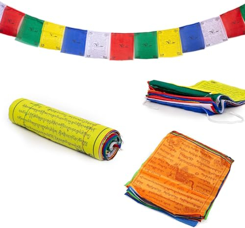 Bandiera della Preghiera, Bandiere di Preghiera Buddista Tibetana, Bandierine tibetane, Bandiere con Preghiere Tibetane, per Altari Buddisti, Sale di Meditazione, Decorazione Esterna, 20 Lati, 6 Metri
