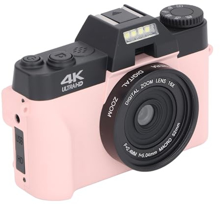 Sxhlseller Fotocamera Digitale per 5K, Fotocamera con Zoom Digitale 48MP 16X, Fotocamera Compatta WiFi FHD 5K con Schermo Ribaltabile da 3 Pollici, Messa a Fuoco Automatica per