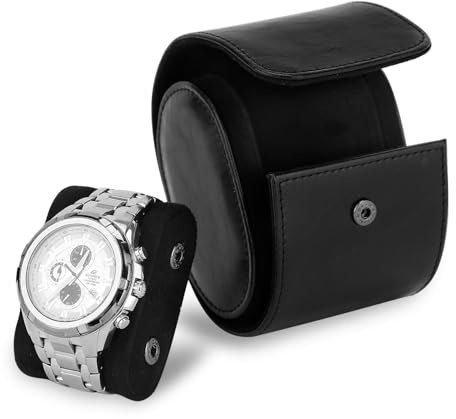 GNEGNI LIFE Single Watch Roll Case, Microfiber Leather Watch Box for Men and Women Portable Watch Roll Travel Case with Detachable Pillow Vintage Watch Display Case(Black)