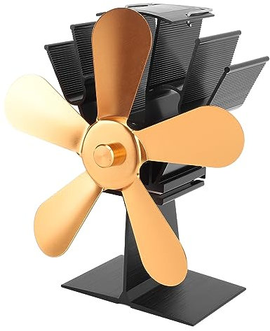 5 Blades Fireplace Fan, 5 Blades Wood Stove Fan Heat Powered Fireplace Fan for Wood Burning Stove Log Burner, Fireplace Fans (Gold)