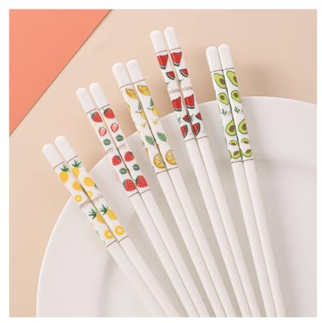 Set di 5 bacchette in porcellana, simpatico set regalo di bacchette riutilizzabili con custodia, bacchette in ceramica Bone China, set di bacchette cinesi coreane, lavabile in lavastoviglie D (A