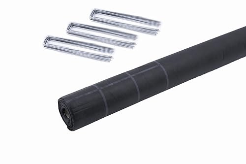 SOLUZIONIGIARDINO Tela antimalezas de tela huerta limpia de 1,6 x 10 m, tela no tejida de prolipopileno y 25 horquillas de alambre Fe galvanizado, lona negra para huerto, cuadros de 10 x 10 cm, lona