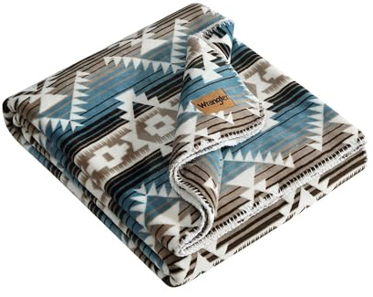 Wrangler - Blanket, Soft & Reversible Flannel Bedding, Yellowstone Inspired Throw Blanket for Couch or Bed (Jericho Turquoise, 60 x 70)