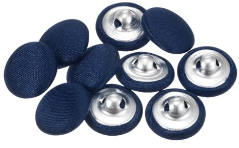QUARKZMAN 10 Stück Dunkelblau Knöpfe mit Stoffüberzug 15mm Satinstoff Bezogen Nähknöpfe Runde Bastelknöpfe Metallschaft Ösenknöpfe Vintage für Mantel Kleidung Jacke Blazer Anzüge DIY