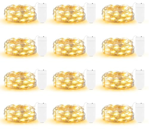 DBFAIRY 12 Pack Mini Lichterkette mit Batterie für DIY Party Hochzeit Deko | 2M 20 LED Micro Lichterkette Silberdraht, Kleine Lichterketten Wasserdicht für Garten Weihnachten Beleuchtung Deko (Warmweiß)